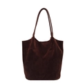 Borsa tote in finta pelle scamosciata marrone scuro, capiente con design retrò minimalista - caffè