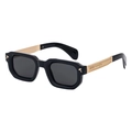 Square polarized sunglasses in black finish with golden axe detail and engraved temple - Shiny Black Gold Frame Gray Lens (C1)