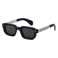 Gafas de sol cuadradas polarizadas retro con montura negra y patillas grabadas - Negro Brillante Plata/Lente Gris (C3)