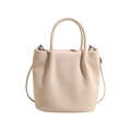Elegante borsa a secchiello in velluto a coste beige con texture a pieghe e tracolla - Bianco Sporco
