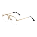 Golden double-bridge pilot sunglasses with half-rim metal frame and black temple tips - Shiny Gold Frame Clear Light Blue Coating Lens(C7)