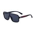 Fashion square shield sunglasses for men with black frame and iconic red stripe detail - Matte Black Frame Gray Lens (C2)