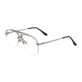 Silver-grey half-frame aviator sunglasses with textured double bridge and black temple tips - Matte Silver Frame Clear Light Blue Coating Lens(C8)