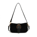 Fashion black underarm bag with matte texture and golden circular buckle hardware - Versatile Black