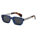 Retro square polarized sunglasses with translucent blue frame and silver arrow detail - Transparent Blue Tortoise Silver Frame Full Grey Lens (C7)