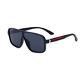Square black frame sunglasses with signature red stripe detail on the temples - Bright Black Frame Gray Lens (C1)