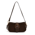 Dark brown suede underarm bag with gold horseshoe buckle and adjustable leather strap - Retro Coffee