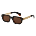Lunettes de soleil carrées noires et ambre avec branches dorées à relief flèche - Brun Foncé Cadre Doré Verres Marrons Complets (C19)