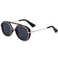 Occhiali da sole tondi stile retro punk con montatura in metallo nero e oro e doppio ponte - Montatura Oro Anello Nero Lucido Lente Grigia (C1K)