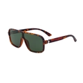 Square tortoiseshell polarized sunglasses with green lenses and red temple accents - Demi Frame Green Lens
