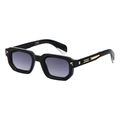 Classic square black sunglasses with gradient lenses and elegant gold T-shape metal accents - Black Gold Gradual Gray (C2)