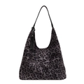 Retro grey leopard print tote bag with soft texture and large capacity for daily commuting - Leopard Print Black