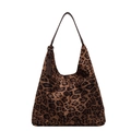Retro leopard print hobo shoulder bag with brown leather strap and decorative tag - Leopard Brown