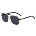 Classic square aviator sunglasses with gold metal frame and brown wood-grain temples - Gold Frame Gray Lens (C1)