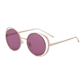 Gold round metal sunglasses with hollow double-frame design and purple lenses - Gold Frame Light Purple