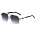 Classic square sunglasses with gold metal frame and dark wood grain temples for men - Gold Frame Gradient Gray Lens (C2)