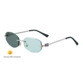 Gafas de sol plateadas sin montura con cabeza de leopardo y lentes fotocromáticas azules - Montura Plateada/Lentes de Verde Claro a Gris (C4)