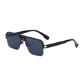 Black half-frame retro sunglasses for men with luxury geometric metal temple details - C1 Matte Black Frame Gray Lens