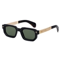 Gafas de sol retro cuadradas negras con patillas de metal dorado y lentes de color verde - Negro Brillante Oro G15 Verde (C5)