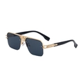 Fashionable semi-rimless sunglasses with gold metal frame and dark grey square lenses - C4 Bright Gold Gray Lens