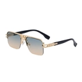 Retro half-frame sunglasses with gold metal double bridge and gradient lenses - Bright Gold Green Yellow (C5亮K金绿黄)