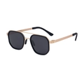 Polarized square sunglasses with gold metal double-bridge frame and black lenses - C4 Gold Black Frame Gray Lens