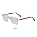 Randlose quadratische Sonnenbrille mit Silbersteg und braunen Bügeln in Holzoptik für Damen - Goldener Rahmen wechselt zu Grau (C1)
