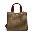 Houndstooth pattern tote bag with leather trim and gold turn-lock closure detail - Large Houndstooth Brown