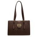 Borsa tote marrone effetto coccodrillo con fibbia dorata e design minimalista - Marrone