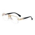 Men's retro semi-rimless sunglasses with gold metal frame and black temple accents - C7 Bright Gold Clear Blue Light Blocking Lens