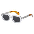 Retro square sunglasses with transparent frame and silver arrow metal temple details - Transparent Silver Gray (C8)