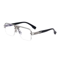 Retro semi-rimless sunglasses with silver metal frame and black temples for men - Matte Silver Light Blue Film (C8 Matte Silver Base Coated with Light Blue)