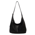 Borsa hobo nera minimalista di grande capacità in pelle sintetica con fibbia argento - Nero