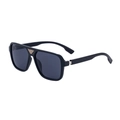 Classic black square polarized sunglasses with decorative gold metal triangle bridge - C1 Glossy Black Frame Gold Detail / Gray Lens