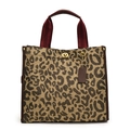 Vintage leopard print tote bag with red-brown handles and gold turn-lock closure - Large Leopard Brown