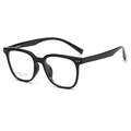 Classic black square frame glasses with polished finish and silver metal rivets - Glossy Black
