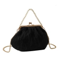 Black lace cloud-shaped crossbody bag with pearl handle and golden chain strap - Black