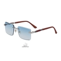 Moderne randlose Quadrat-Sonnenbrille mit blauem Verlauf und roten Bügeln in Holzoptik - Silberner Rahmen Blau zu Grau (C4)