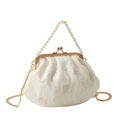 White lace cloud clutch bag with pearl handle and detachable gold chain strap - White