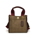 Vintage houndstooth tote bag with brown leather handles and red striped woven strap - Small Houndstooth Brown