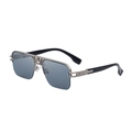 Business style square half-frame sunglasses with gunmetal grey frame and dark grey lenses - Matte Silver Light Mercury (C10 Matte Silver Light Mercury)