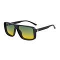 Fashionable square black polarized sunglasses with yellow-green gradient lenses - Shiny Black Frame Green Yellow Lens