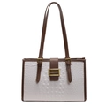 Elegante borsa tote in bianco crema con motivo a coccodrillo e manici marroni - Bianco e Marrone