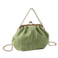 Pale green pleated lace handbag with pearl handle and golden chain strap - Green