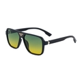 Square matte black sunglasses with green-yellow gradient lenses and gold bridge detail - C3 Glossy Black Frame Gold Detail / Green Yellow Gradient Lens