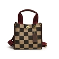 Checkerboard tote bag with woven red striped straps and gold buckle closure - Small Checkerboard Brown