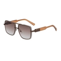Men's double-bridge square sunglasses in dark brown metal frame with amber temples - Electroplated Brown Coffee
