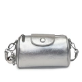 Silver metallic cylinder shoulder bag with pleated texture and metal ball charm - Silver