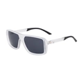Square matte white sunglasses with dark grey lenses and black accents for men - Frosted Transparent Frame Gray Lens