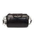 Retro black cylinder crossbody bag in shiny crinkled leather with silver pendant - Black